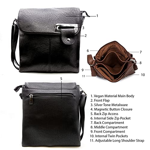 Woodland Leathers Women's Crossbody Messenger Bag - Black