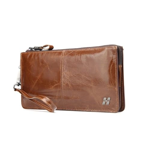 Genuine Leather Clutch Bag with Detachable Strap