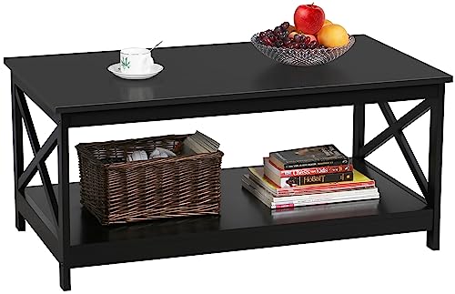 Yaheetech Black 2-Tier Wood Coffee Table