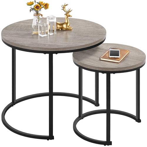 Yaheetech Grey Round Nesting Coffee Table Set