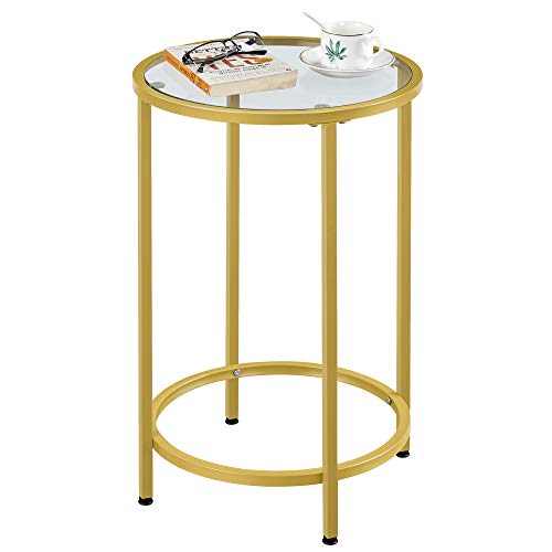 Yaheetech Mustard Gold Round Glass Accent Table