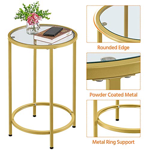 Yaheetech Mustard Gold Round Glass Accent Table