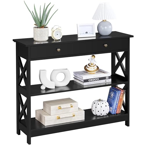 Yaheetech Black Console Table with Drawer & Shelves