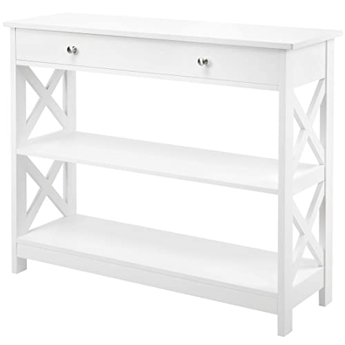 Yaheetech White Console Table with Storage Shelves
