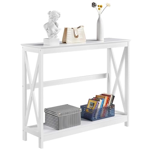 Yaheetech White Console Table with Storage Shelves