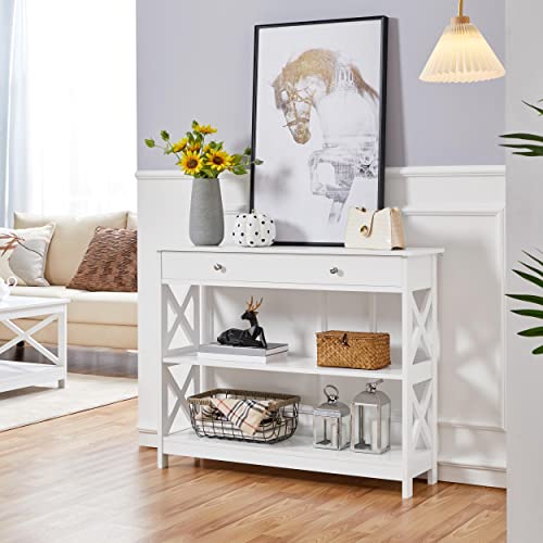 Yaheetech White Console Table with Storage Shelves