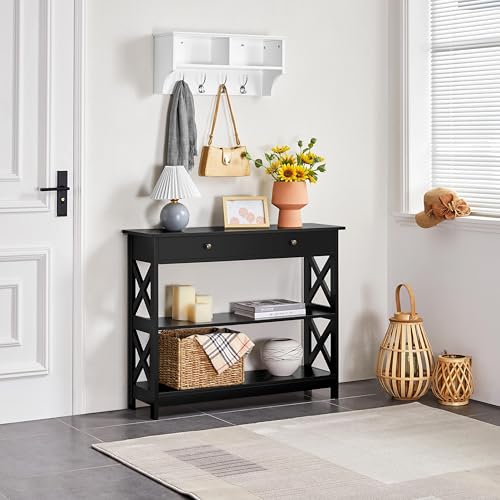 Yaheetech Black Console Table with Drawer & Shelves