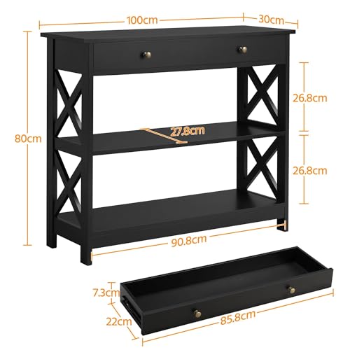 Yaheetech Black Console Table with Drawer & Shelves