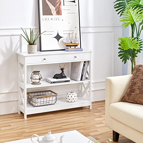 Yaheetech White Console Table with Storage Shelves