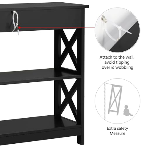 Yaheetech Black Console Table with Drawer & Shelves