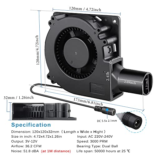 GDSTIME 120mm 12V Radial Blower Fan