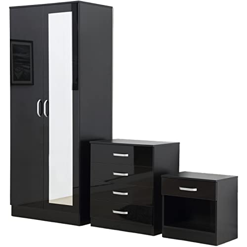 Stylish Black Bedroom Furniture Set with Wardrobe & Drawers