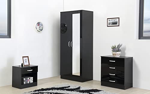 Stylish Black Bedroom Furniture Set with Wardrobe & Drawers