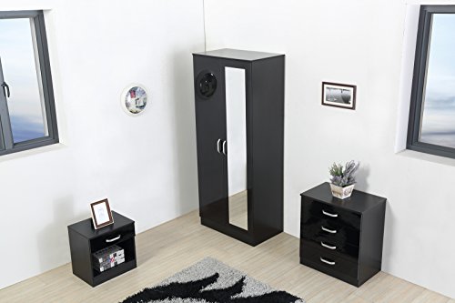 Stylish Black Bedroom Furniture Set with Wardrobe & Drawers
