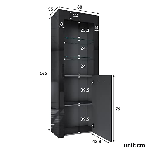 Black Gloss LED Display Cabinet with 5-Tier Shelves