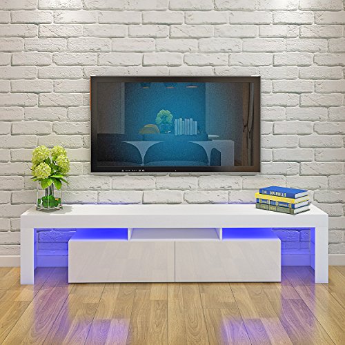 Stylish 160cm White TV Stand with LED Lights