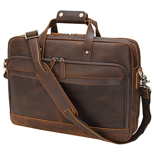 Vintage Leather 17-Inch Laptop Briefcase for Men