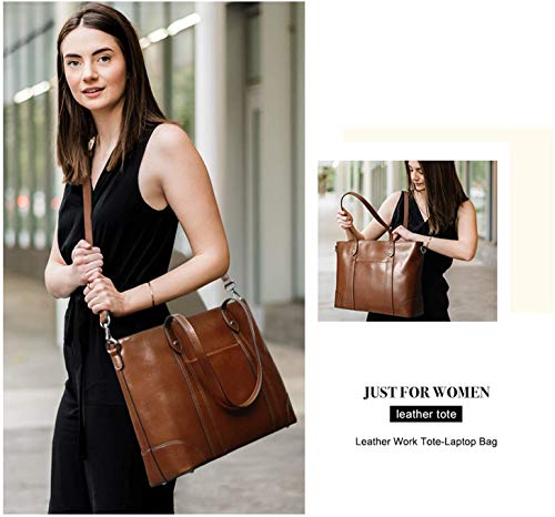 S-ZONE 15.6" Leather Laptop Tote for Women