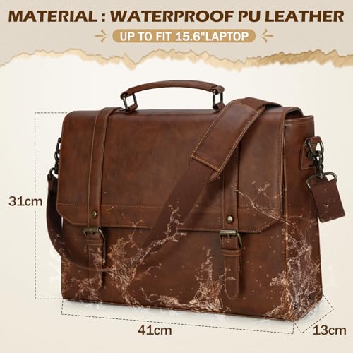 Waterproof Leather Messenger Bag for 15.6" Laptop