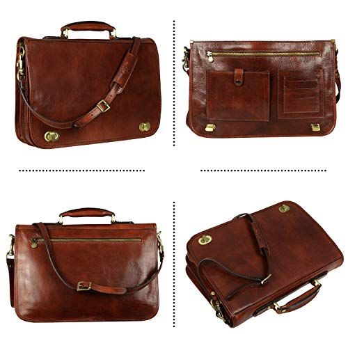 Handcrafted Dark Brown Leather Laptop Messenger Bag
