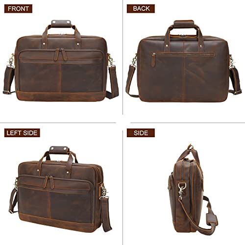 Vintage Leather 17-Inch Laptop Briefcase for Men