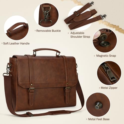 Waterproof Leather Messenger Bag for 15.6" Laptop