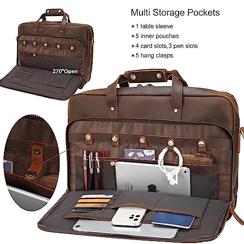 Vintage Leather 17-Inch Laptop Briefcase for Men