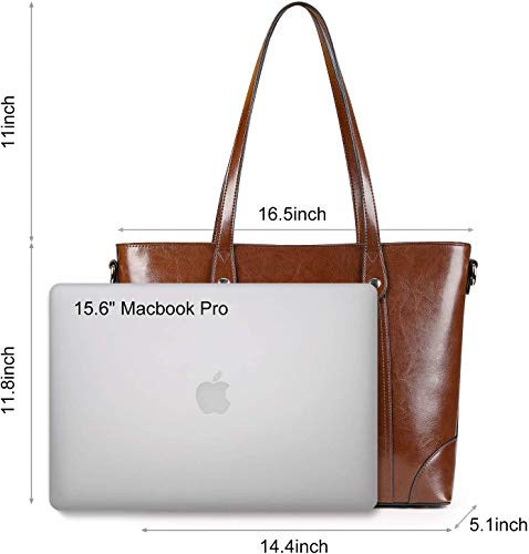 S-ZONE 15.6" Leather Laptop Tote for Women