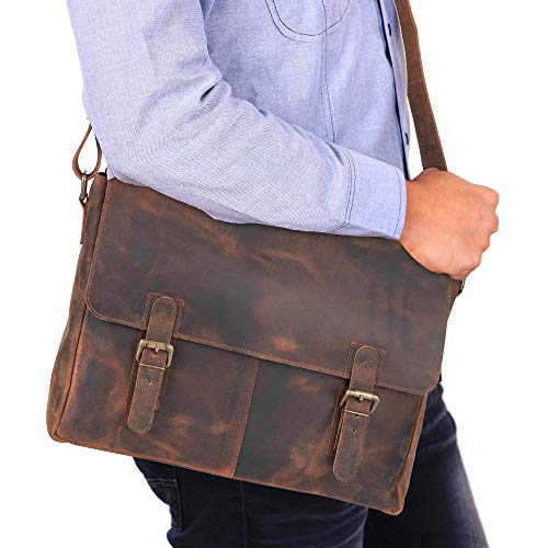 Handmade Distressed Leather Messenger Bag for Laptops
