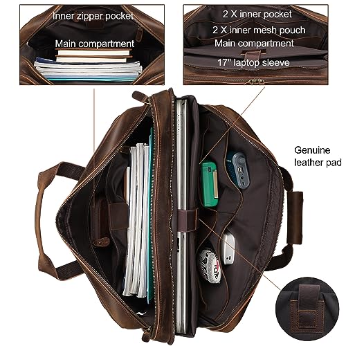 Vintage Leather 17-Inch Laptop Briefcase for Men