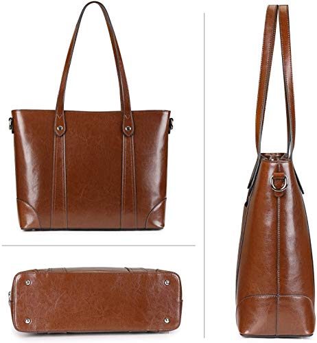 S-ZONE 15.6" Leather Laptop Tote for Women