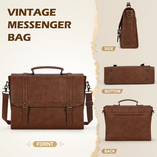 Waterproof Leather Messenger Bag for 15.6" Laptop
