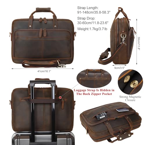 Vintage Leather 17-Inch Laptop Briefcase for Men