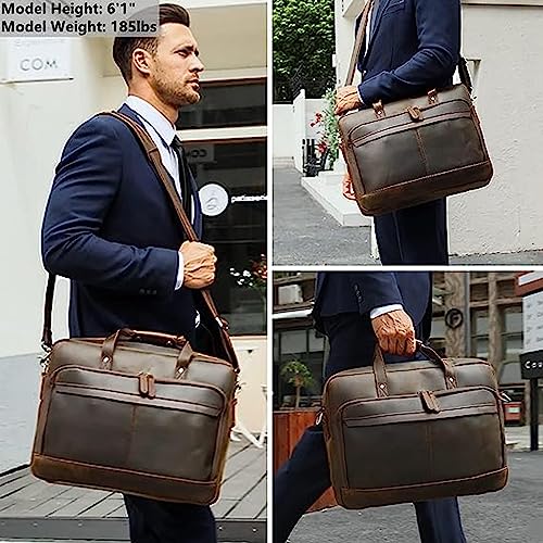 Vintage Leather 17-Inch Laptop Briefcase for Men