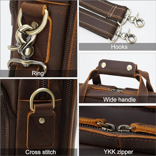 Vintage Leather 17-Inch Laptop Briefcase for Men