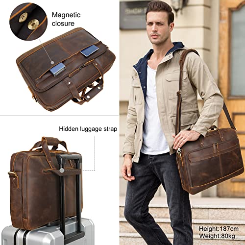 Vintage Leather 17-Inch Laptop Briefcase for Men