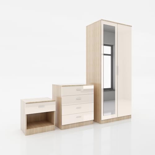 Elegant 3-Piece Bedroom Furniture Set in Cream-Oak