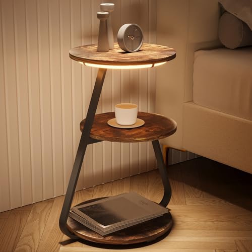 ARTETHYS Round LED Side Table with Storage Shelves