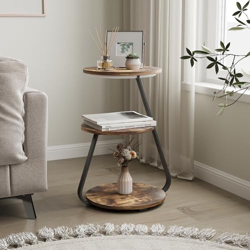 ARTETHYS Round LED Side Table with Storage Shelves