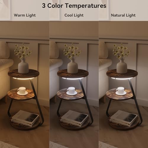 ARTETHYS Round LED Side Table with Storage Shelves