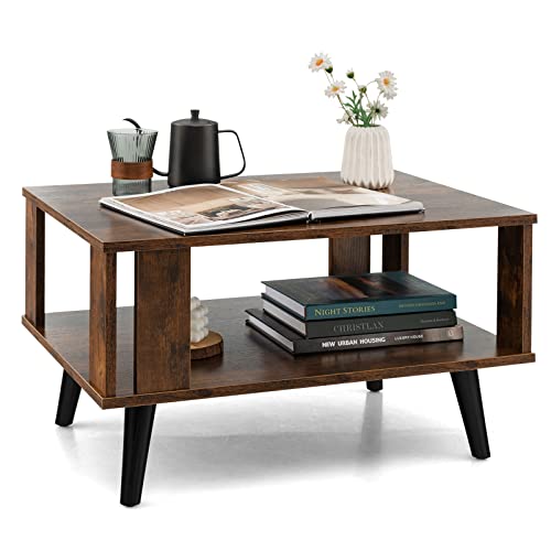Mid-Century Industrial Coffee Table with Storage Shelf
