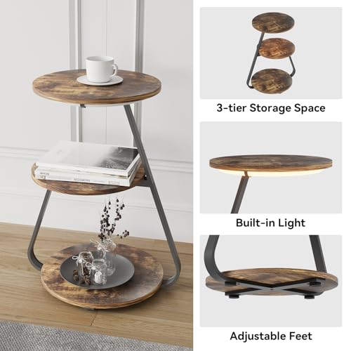 ARTETHYS Round LED Side Table with Storage Shelves