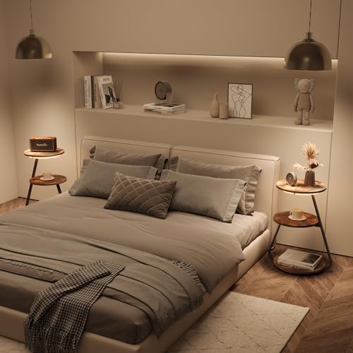 ARTETHYS Round LED Side Table with Storage Shelves