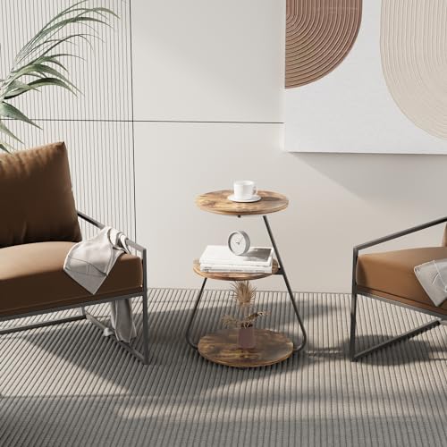 ARTETHYS Round LED Side Table with Storage Shelves