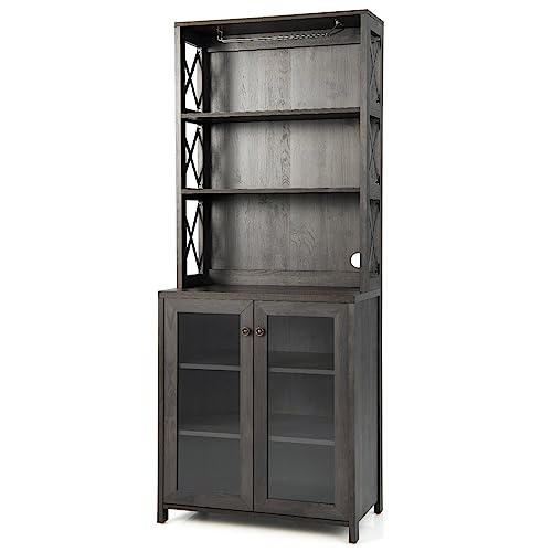 Tall Kitchen Cupboard with Glass Doors and Shelves