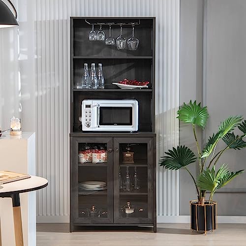 Tall Kitchen Cupboard with Glass Doors and Shelves