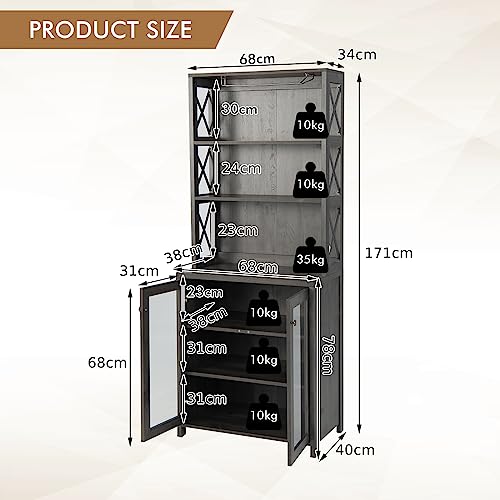 Tall Kitchen Cupboard with Glass Doors and Shelves