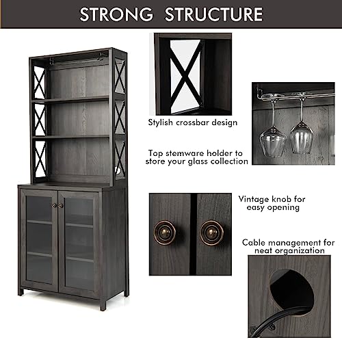 Tall Kitchen Cupboard with Glass Doors and Shelves