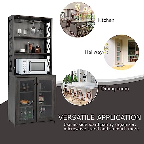Tall Kitchen Cupboard with Glass Doors and Shelves