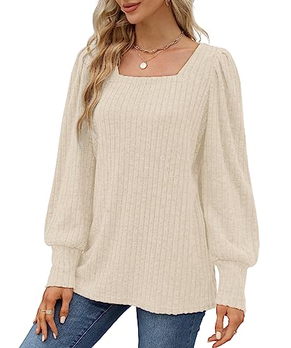 Aokosor Women's Puff Sleeve Square Neck Sweatshirt